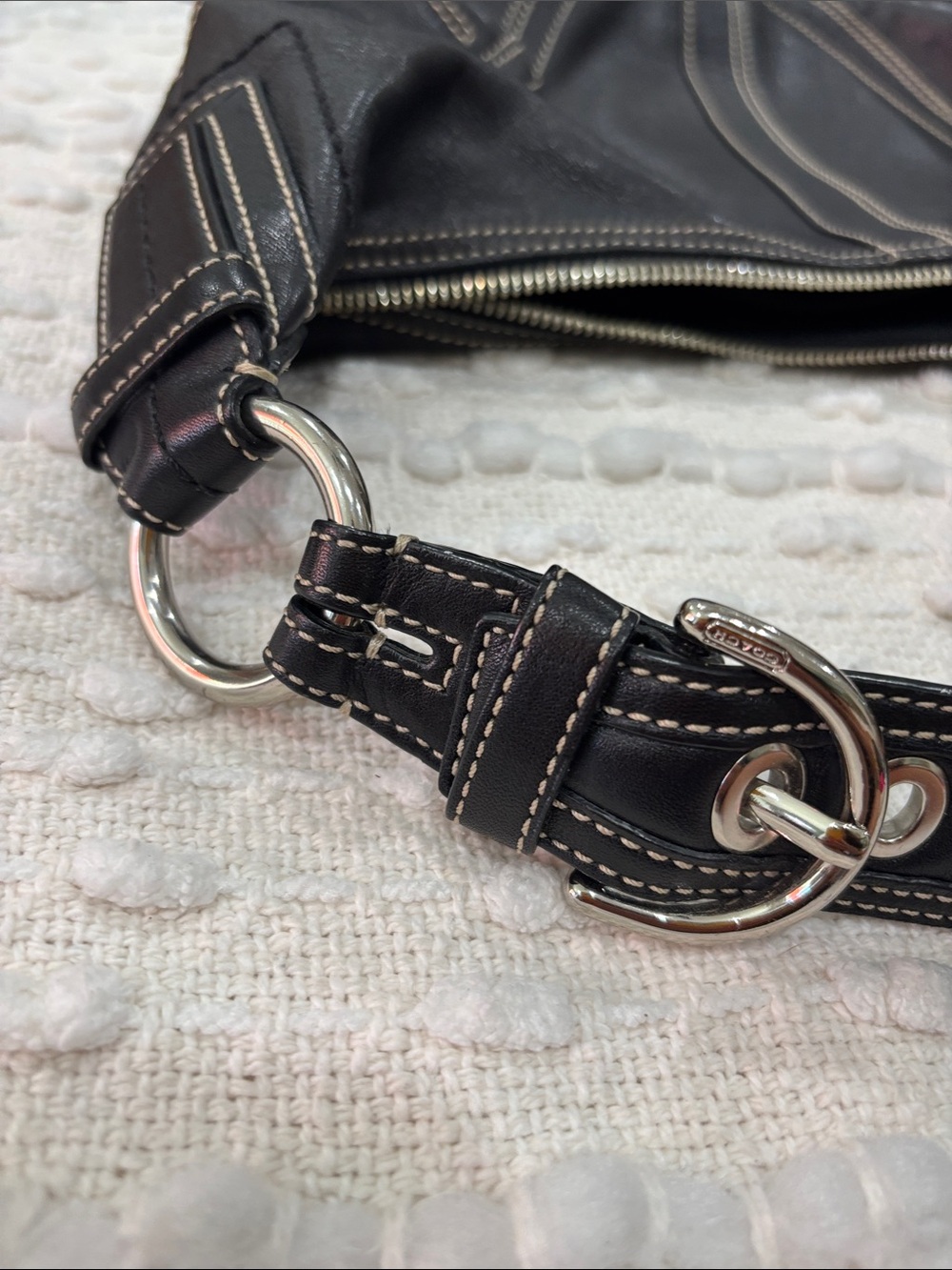 Coach Black Leather Crescent Shoulder Bag with White Contrast Stitching - Picture 4 of 8